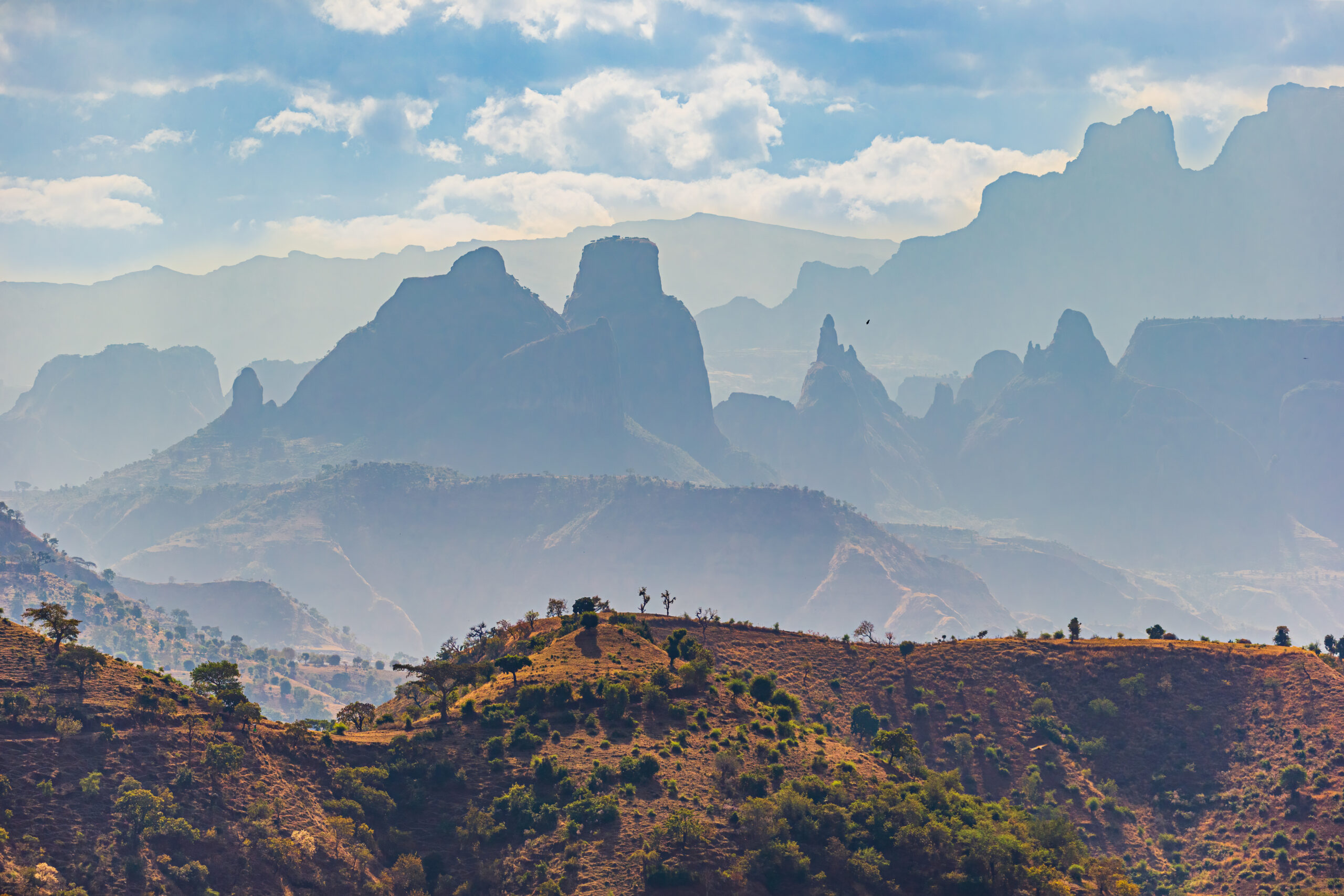 A landscape shot of Simien Mountains National Park in Amhara, Ethiopia - part of UNESCO World Heritage Centre
